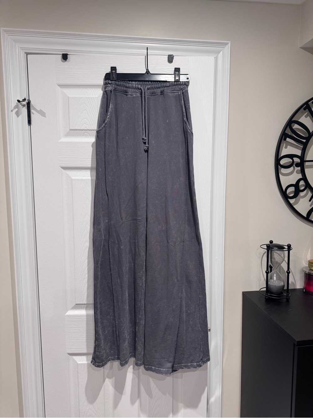 Fashion Nova Wide Leg Lounge Pants - distressed Charcoal Gray